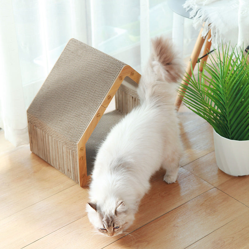 Kratzbrett Katze, Stabile Wellpappe Kratzbrett mit Schlafgelegenheit, Dehnen & entspannen für Katzen bis 15 kg