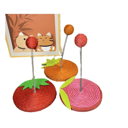 Kratzbrett für Katzen, süßem Obstmotiv Katzenkratzbrett aus robustem Sisal mit Spring Katzenball, für Spiel & Krallenpflege