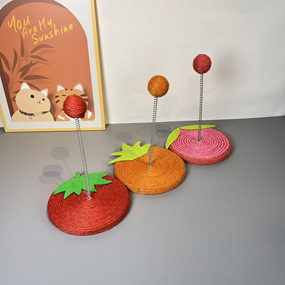 Kratzbrett für Katzen, süßem Obstmotiv Katzenkratzbrett aus robustem Sisal mit Spring Katzenball, für Spiel & Krallenpflege