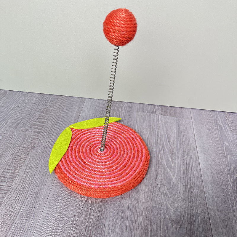 Kratzbrett für Katzen, süßem Obstmotiv Katzenkratzbrett aus robustem Sisal mit Spring Katzenball, für Spiel & Krallenpflege
