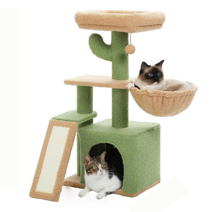 Kratzbäume für Katzen, Grüner Kratzbaum mit Katzenbett 2-in-1 Spiel- und Ruheplatz