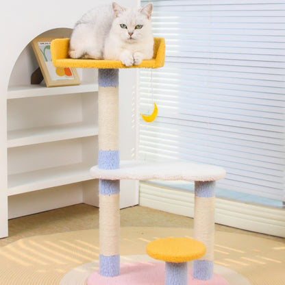 Kratzbaum für Katzen, 2 Ebenen, mit Stern & Mond Design, Sisal-Kratzsäule, Traumhaft in Rosa, Blau & Gelb, Plattform zum Ausruhen