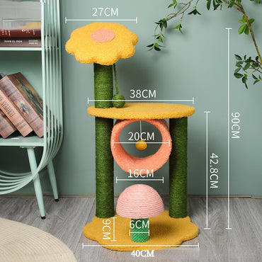 Kratzbaum für Katzen, Katzenbett mit Sonnenblumen-Design, Katzenkratzbaum mit Kletter- & Ruhebereich, Zwei Stile