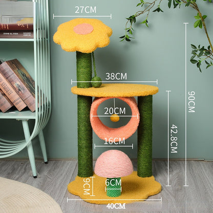 Kratzbaum für Katzen, Katzenbett mit Sonnenblumen-Design, Katzenkratzbaum mit Kletter- & Ruhebereich, Zwei Stile