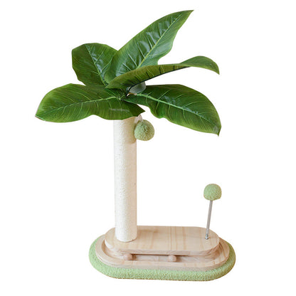 Holz Kratzbaum für Katzen, Kokosnussbaumform Kratzbaum mit Sisal-Säulen, Interaktives mit Drehbasis & Katzenangel