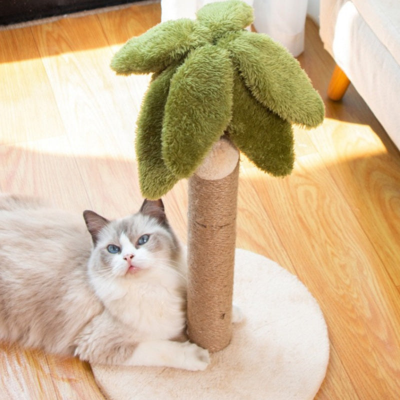 Kratzbaum für Katzen im Kokospalmen-Design, Platzsparend, mit Sisal-Kratzsäule und Spielball, Ideal für kleine Wohnungen