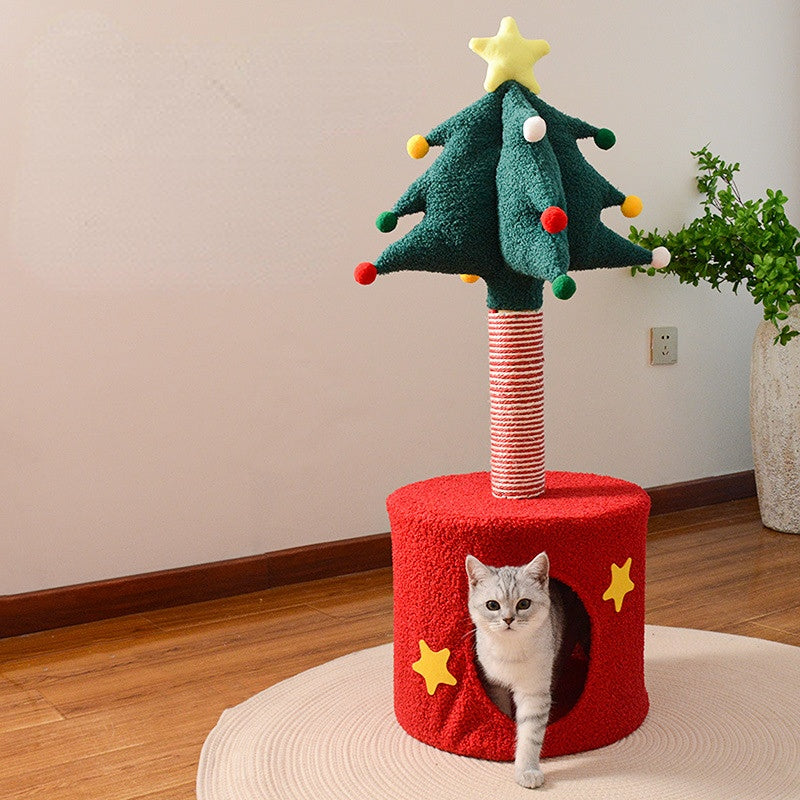 Kratzbaum Tannenbaum, Katzenhaus für Katzen zum Ausruhen, 85 cm hoher aus Plüsch & hochwertigem Sisal