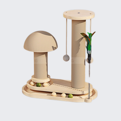 Pawsometime Holz Kratzbaum mit Katzenbahn Spielzeug, Sisal Kratzbaum für mittelgroße und kleine Katzen