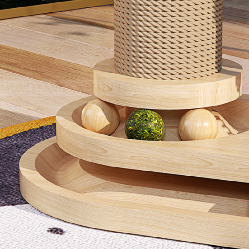 Pawsometime Holz Kratzbaum mit Katzenbahn Spielzeug, Sisal Kratzbaum für mittelgroße und kleine Katzen