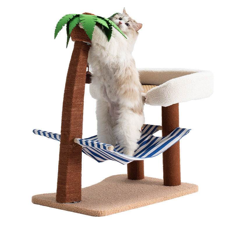 Katzenbaum Modern mit Kokosnussbaum-Design und Hängematte, Tropischen Insel-Stil, Gesunde und glückliche Krallenpflege