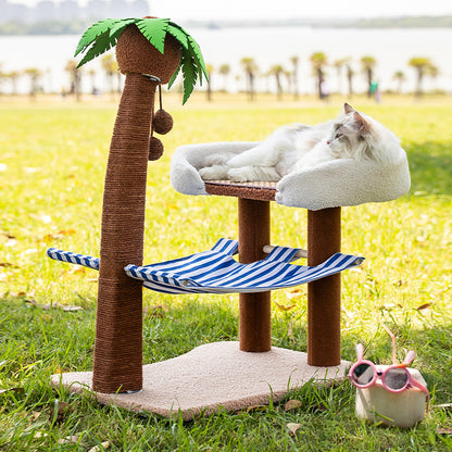 Katzenbaum Modern mit Kokosnussbaum-Design und Hängematte, Tropischen Insel-Stil, Gesunde und glückliche Krallenpflege