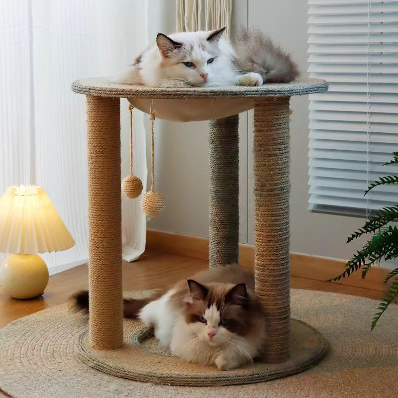Kratzbaum Katze Klein mit 3 Stützsäulen, Einfache Montage, Verschiedene Materialien für optimalen Kratzspaß