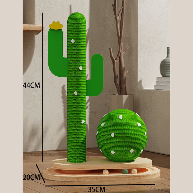 Kratzbaum Katze Holz mit Laufbahn Katzenspielzeug, Cactus-Thema, verschiedene Designs wählbar, aus hochwertigem, langlebig