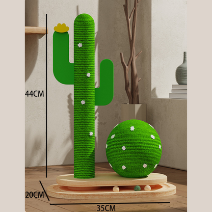 Kratzbaum Katze Holz mit Laufbahn Katzenspielzeug, Cactus-Thema, verschiedene Designs wählbar, aus hochwertigem, langlebig