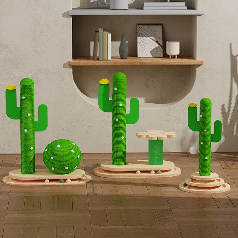 Kratzbaum Katze Holz mit Laufbahn Katzenspielzeug, Cactus-Thema, verschiedene Designs wählbar, aus hochwertigem, langlebig