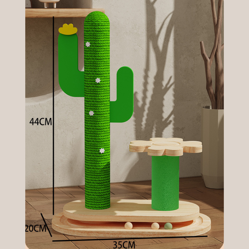 Kratzbaum Katze Holz mit Laufbahn Katzenspielzeug, Cactus-Thema, verschiedene Designs wählbar, aus hochwertigem, langlebig