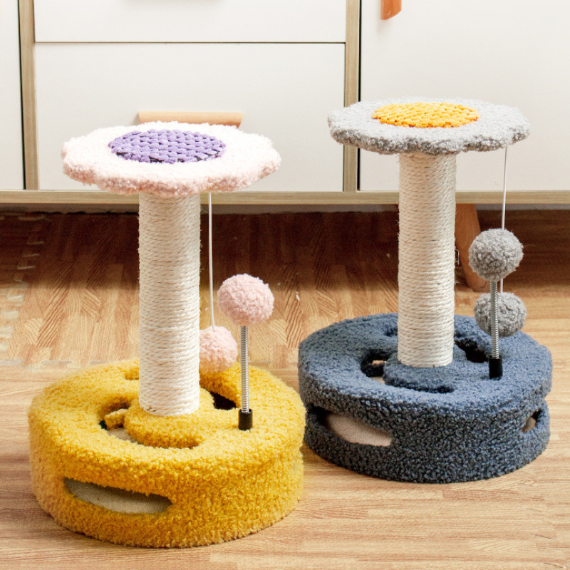 Pawsometime Klein Kratzbaum mit Katzen-Spielzeug und Katzen-Jump-Plattform, Kreativer Sonnenblumenform