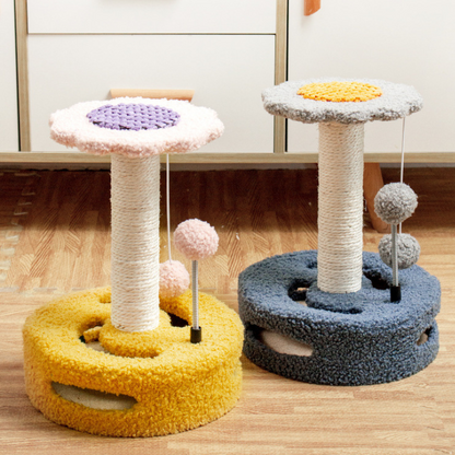 Pawsometime Klein Kratzbaum mit Katzen-Spielzeug und Katzen-Jump-Plattform, Kreativer Sonnenblumenform