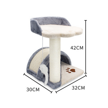 Kratzbaum klein modern mit Arched Bridge und Pfotenabdruck Plattform, Hochwertige Plüsch und Sisal Textur