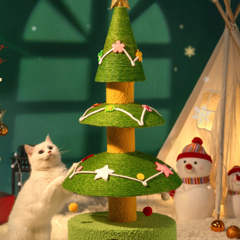 Pawsometime Kratzbaum Weihnachtsbaum, Robuster Sisal, Kratzspielzeug für Katzen, Kompakt, Platzsparend