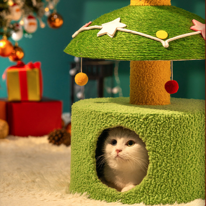 Pawsometime Kratzbaum Weihnachtsbaum, Robuster Sisal, Kratzspielzeug für Katzen, Kompakt, Platzsparend