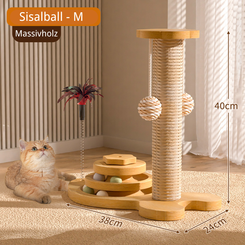 Pawsometime Sisalband Kratzbaum abriebfeste und nicht abbröckelnde, Kratzstamm mit Interaktiven Spielzeugen für Katzen
