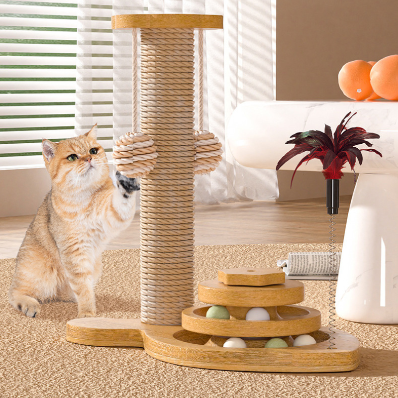 Pawsometime Sisalband Kratzbaum abriebfeste und nicht abbröckelnde, Kratzstamm mit Interaktiven Spielzeugen für Katzen