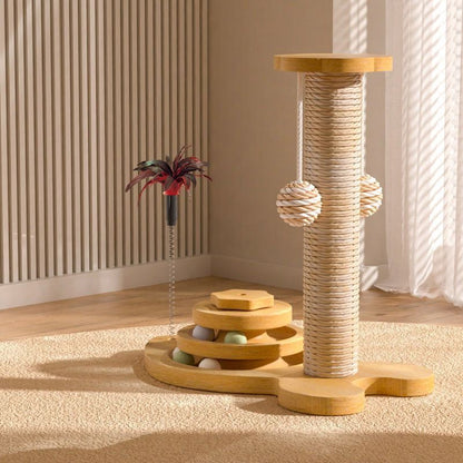 Pawsometime Sisalband Kratzbaum abriebfeste und nicht abbröckelnde, Kratzstamm mit Interaktiven Spielzeugen für Katzen