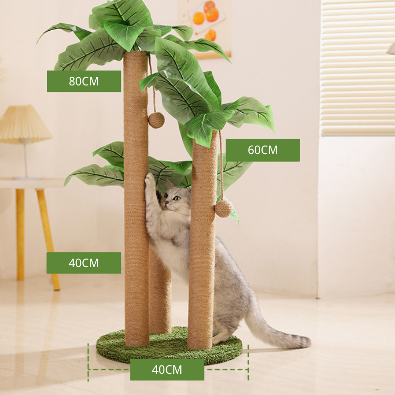 Holz Katzenkratzbaum, Stehende Katzenkratzsäule im Kokosbaum-Design, aus Sicheren Materialien, Braun und Grün
