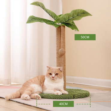 Holz Katzenkratzbaum, Stehende Katzenkratzsäule im Kokosbaum-Design, aus Sicheren Materialien, Braun und Grün