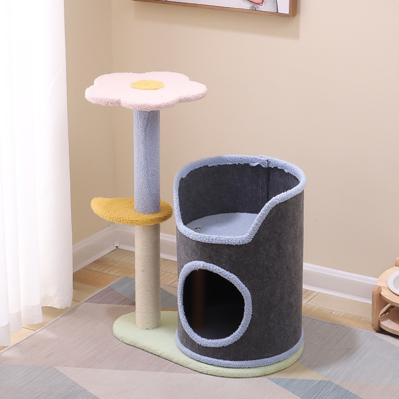 Blumen Kratzbaum mit Katzenhöhlen, Katzenkratzbaum aus Sisal, Umweltfreundlich und Sicher für Katzen, Attraktives Design