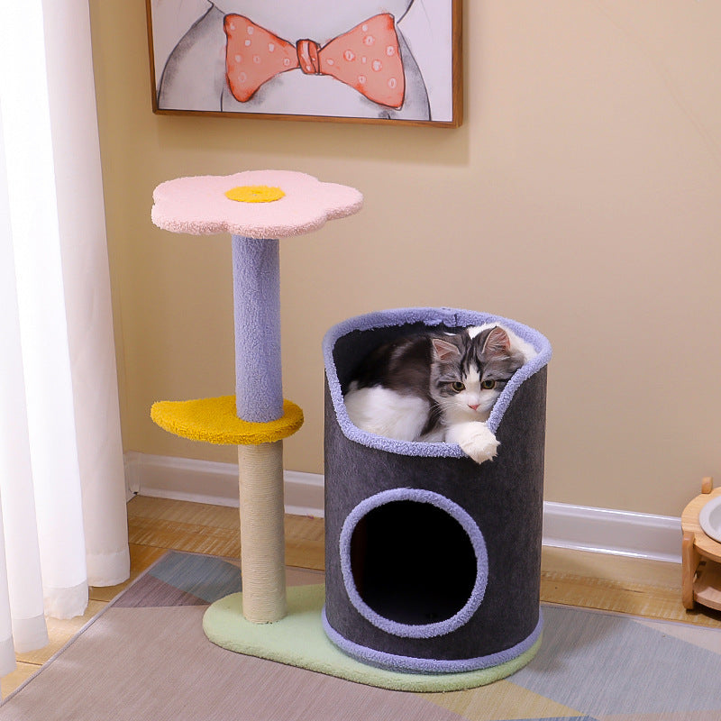 Blumen Kratzbaum mit Katzenhöhlen, Katzenkratzbaum aus Sisal, Umweltfreundlich und Sicher für Katzen, Attraktives Design