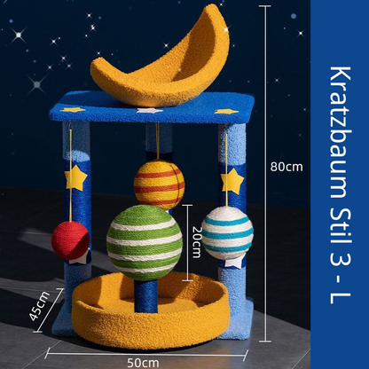 Kratzbaum mit großer Liegefläche, Sternenhimmel-Themen Kratzsäule, Multifunktional für Katzen, Bequem und Stylisch
