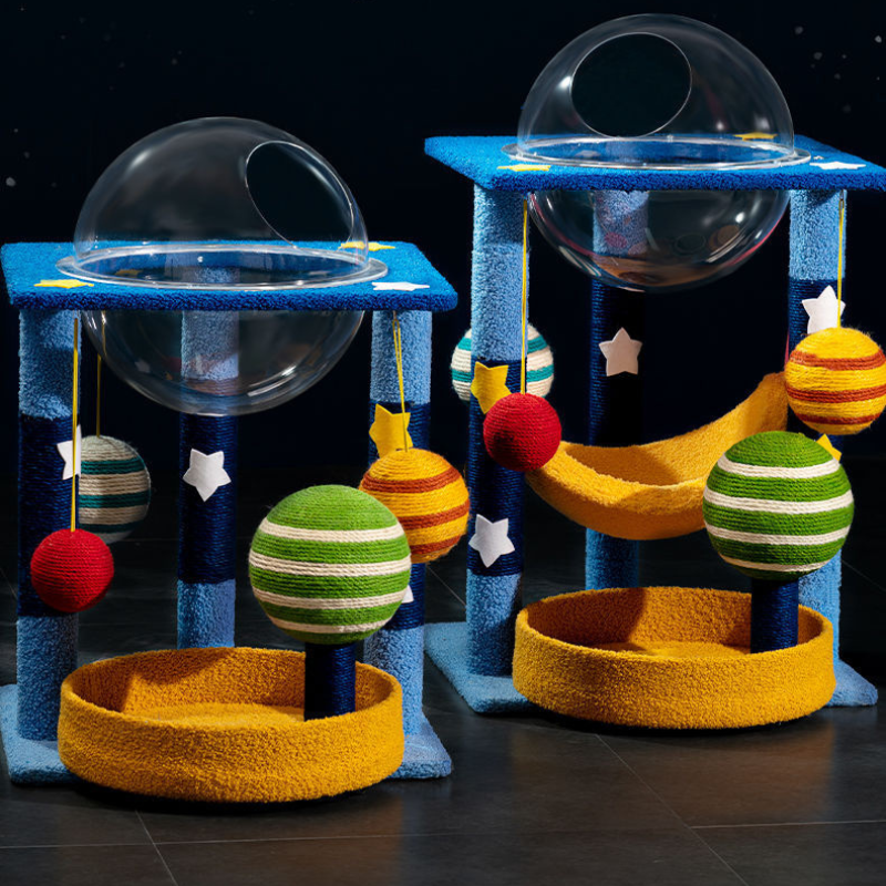 Kratzbaum mit großer Liegefläche, Sternenhimmel-Themen Kratzsäule, Multifunktional für Katzen, Bequem und Stylisch