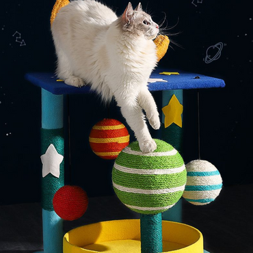 Kratzbaum mit großer Liegefläche, Sternenhimmel Themen Kratzsäule, Multifunktional für Katzen, Bequem und Stylisch