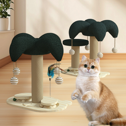 Kratzbaum Massivholz mit Interaktivem Kätzchen Drehteller, Kratzsäule für Katzen, Gesunde Krallenpflege