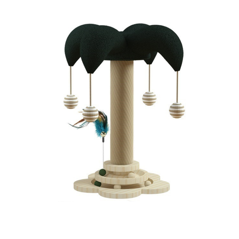 Kratzbaum Massivholz mit Interaktivem Kätzchen Drehteller, Kratzsäule für Katzen, Gesunde Krallenpflege
