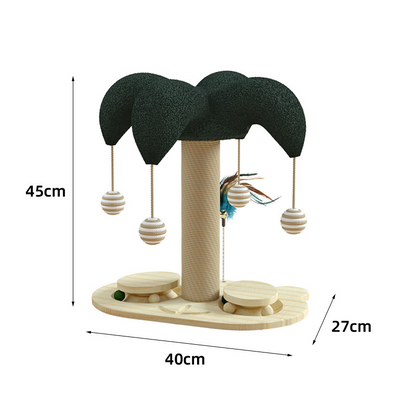 Kratzbaum Massivholz mit Interaktivem Kätzchen Drehteller, Kratzsäule für Katzen, Gesunde Krallenpflege
