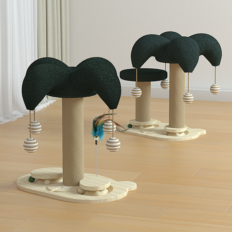 Kratzbaum Massivholz mit Interaktivem Kätzchen Drehteller, Kratzsäule für Katzen, Gesunde Krallenpflege