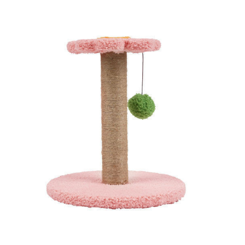 Pawsometime Katze kratzbaum, rosa Kratzstamm für kleine Katzen, stabile Basis mit blütenförmiger Plattform
