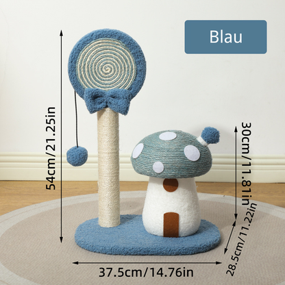 Schöner Kratzbaum, Pilzhaus Lollipop Kratzsäule, Sisal-Material, Interaktive Ball für Katzen, Drei Farben zur Auswahl