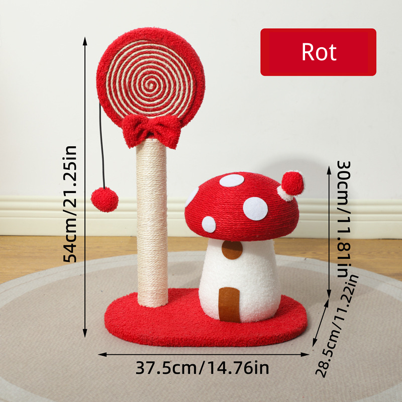 Schöner Kratzbaum, Pilzhaus Lollipop Kratzsäule, Sisal-Material, Interaktive Ball für Katzen, Drei Farben zur Auswahl