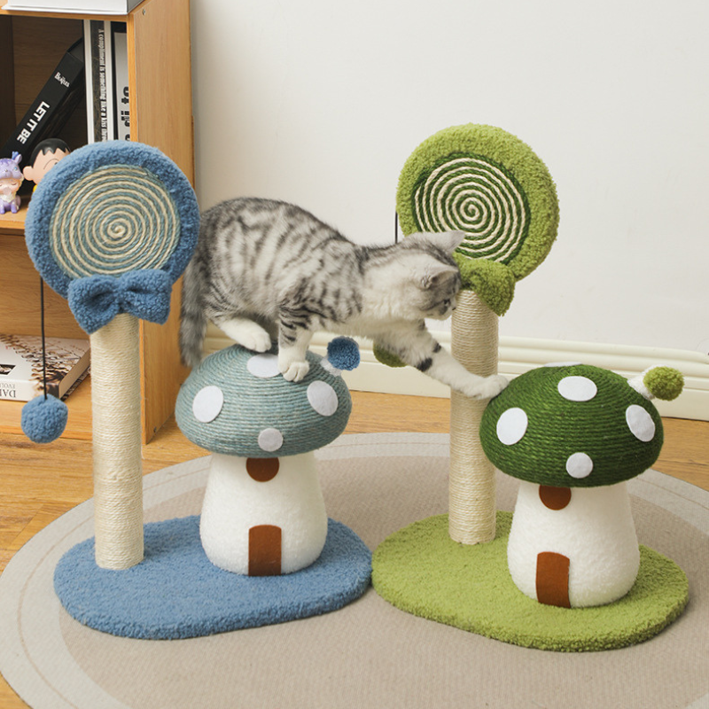 Schöner Kratzbaum, Pilzhaus Lollipop Kratzsäule, Sisal-Material, Interaktive Ball für Katzen, Drei Farben zur Auswahl