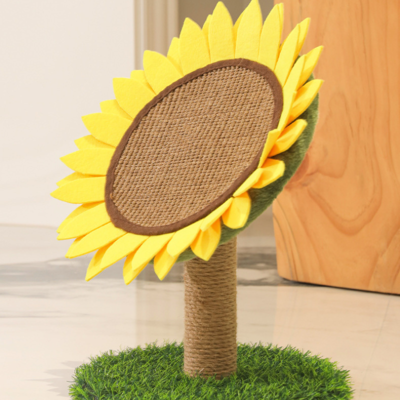 Pawsometime Kratzbaum Schön, Sisal Kratzsäule im Sonnenblumen-Design, Stabiler Standfuß, Einfache Montage