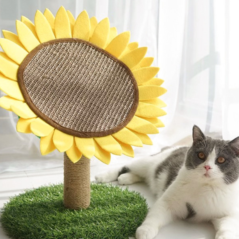 Pawsometime Kratzbaum Schön, Sisal Kratzsäule im Sonnenblumen-Design, Stabiler Standfuß, Einfache Montage