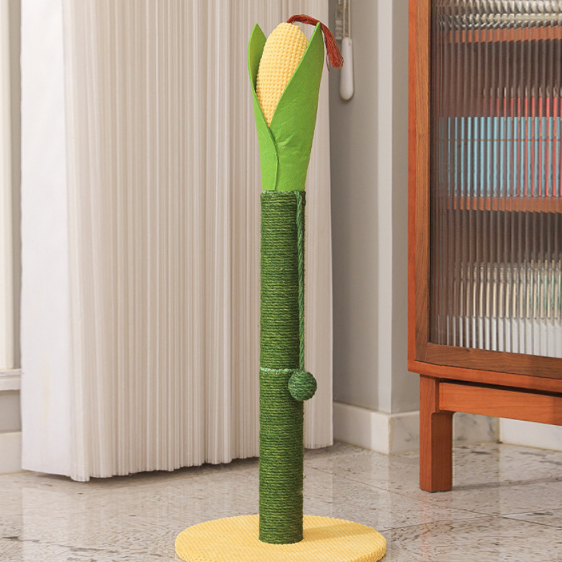 Kratzbaum Nature, 80 cm holz, Katzenkratzsäule in Maiskolbenform mit Schwingball, strapazierfähigem Sisal-Material