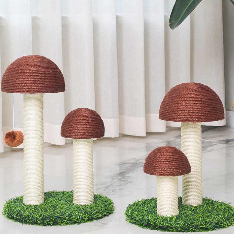 Stabile Katzenkratzbäume, Standkratzsäule in Form eines Pilzclusters, Sisal, Interaktive Kratzspielzeug für Katzen, Beige und Braun (1 Stück)