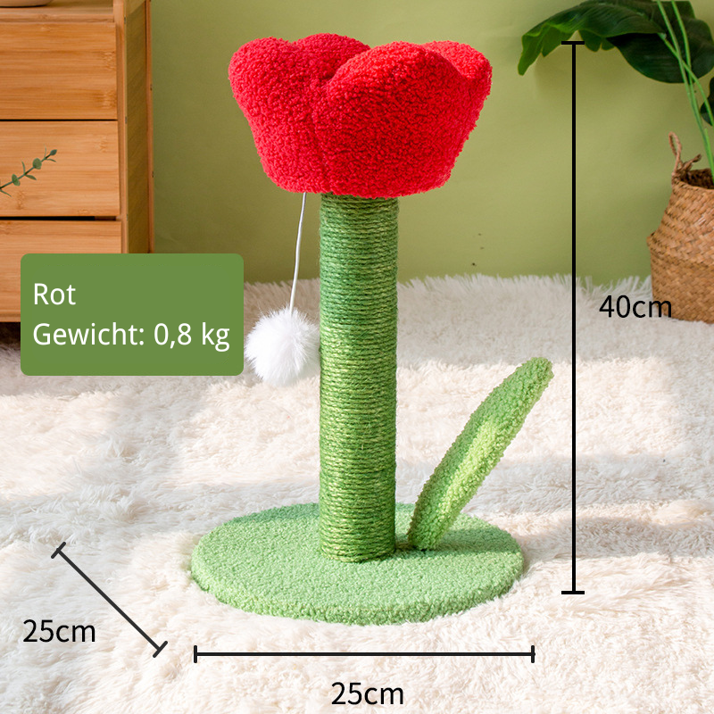 Pawsometime Katzenkratzbaum Flower, Tulpenform Katzenspielzeug, Sisalsäule Mit Plüschball, Für Wohnungskatzen