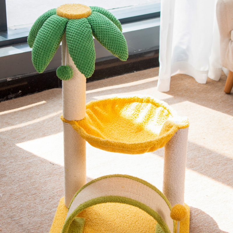 Kratzbaum Stylish mit Katzenhaus und Bogen-Brücke, Interaktive Katzenkratzsäule aus Sisal und weichem Plüsch