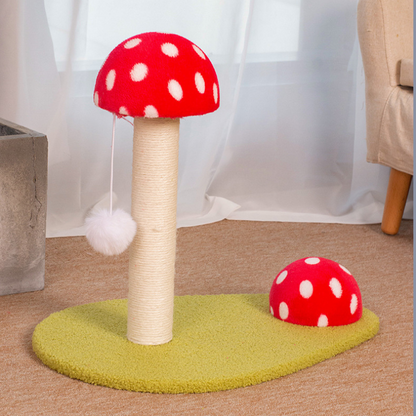 Platzsparender Kratzbaum, Rotes Pilzdesign, Sisal Kratzsäule für Katzen, Kuschelige Plüsch-Oberfläche